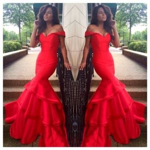 Jovani off the shoulder mermaid evening gown